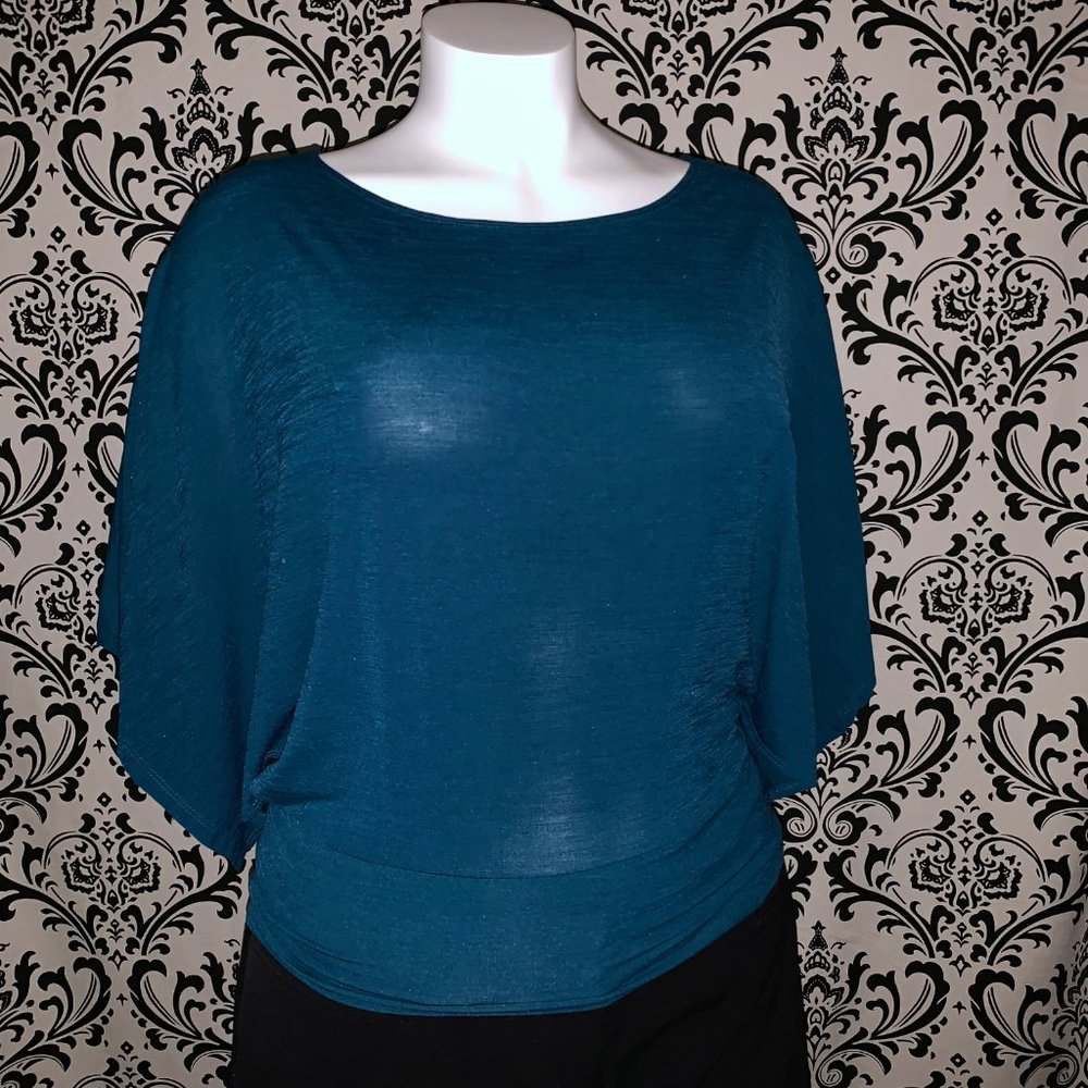 3/4 Loose Sleeve Turquoise Top Plus Size 1X